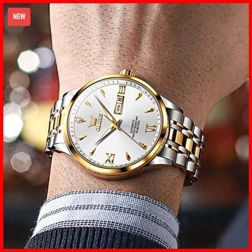 Automatic Mechanical Men's Dress Watch Stainless Steel Waterproof Luminous Day